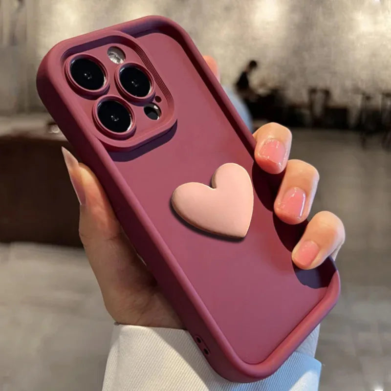 Luxury Cute 3D Love Heart Silicone Phone Case For iPhone 17Air 17 16 15 13 12 11 14 Pro Max X XR XS Shockproof Candy Back Cover
