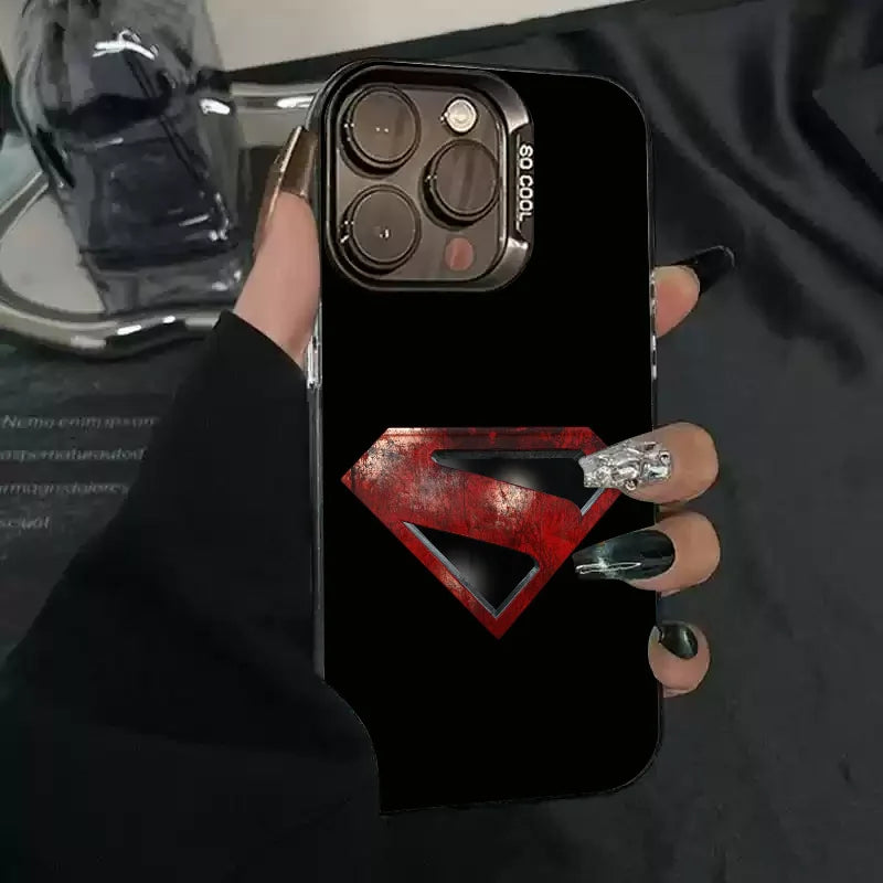 1PC Cartoon S-Superman Phone Case Phone Case IMD color silver shell For iPhone 16 15 14 13 12 11 Pro Max Plus