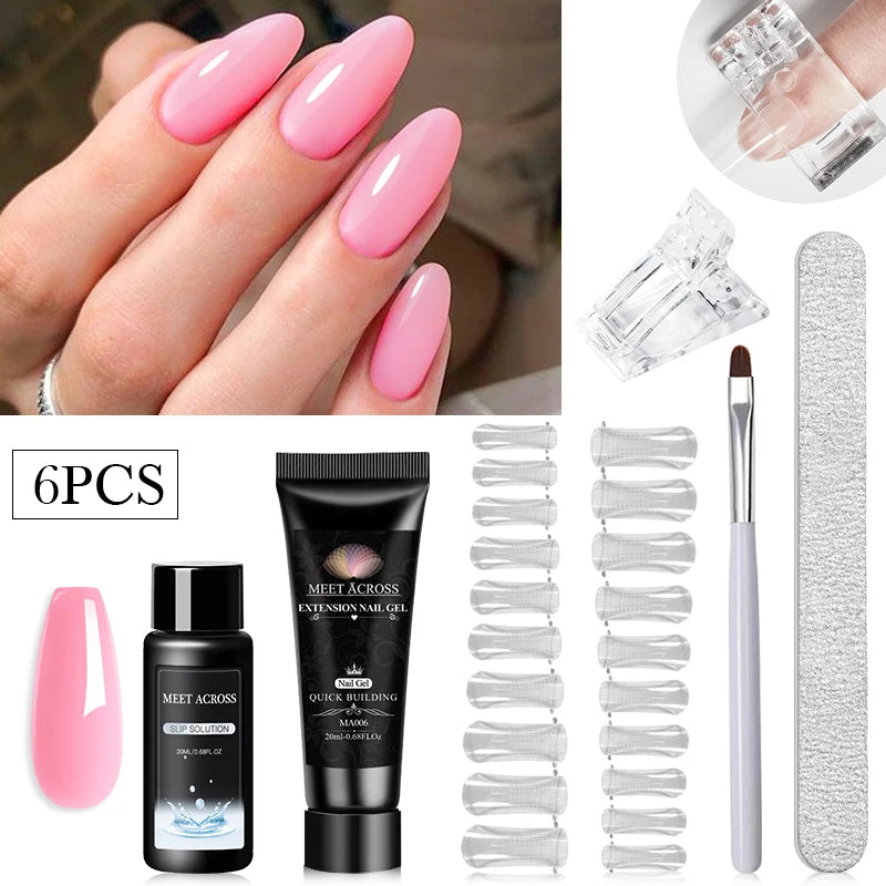 MEET ACROSS 20ML Nail Extension Gel Kit Quick Building Hard Gel Acrylic Crystal White Nude  Construction UV Gel Nail Polish Set