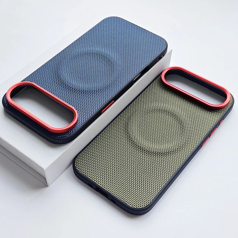 For iPhone 17 Pro Max 17 Air Case Luxury Magnetic Soft TPU+Nylon Woven Leather Back Anti-Fingerprint Cover for iPhone17