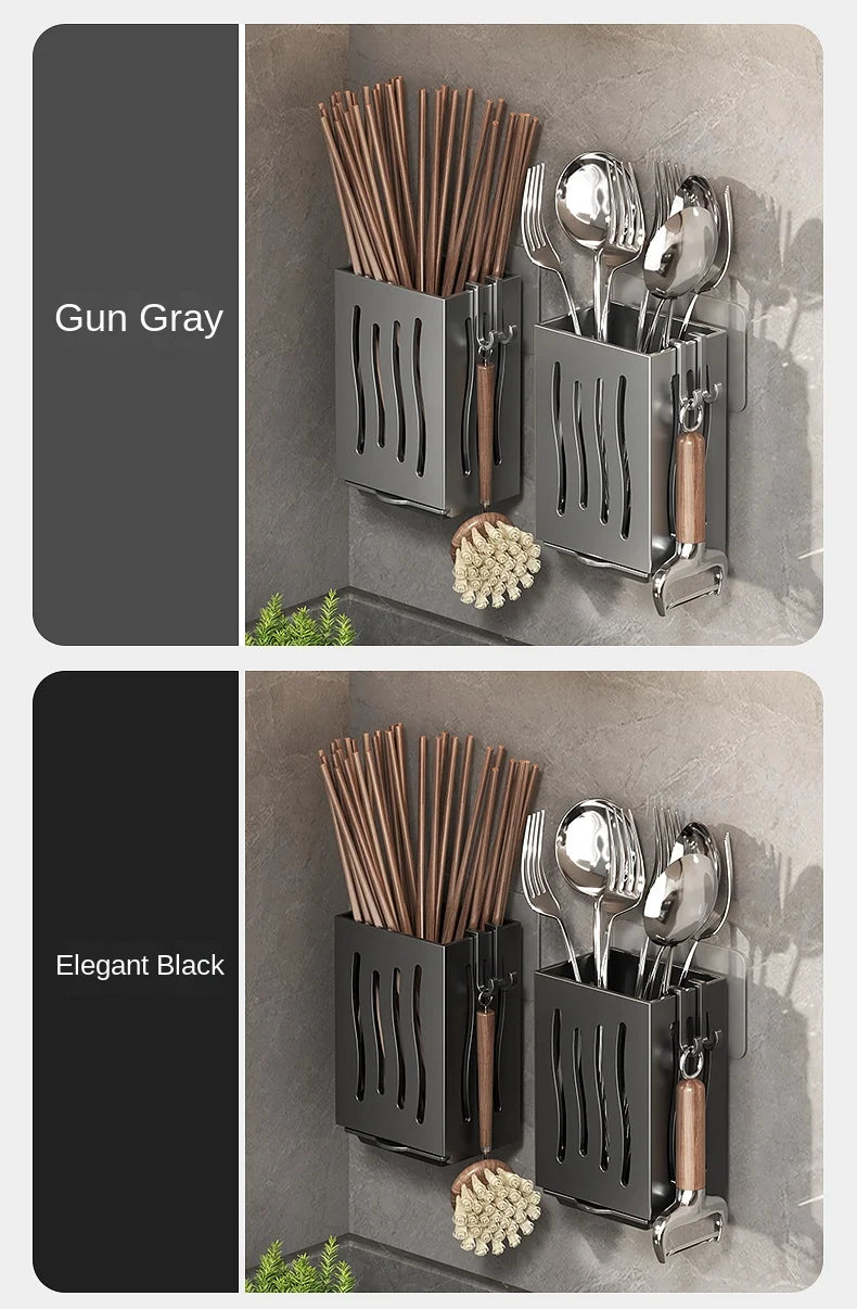 Chopsticks storage box, wall-mounted kitchen shelf without drilling, household chopsticks drainage basket, utensil bowl, chopsti