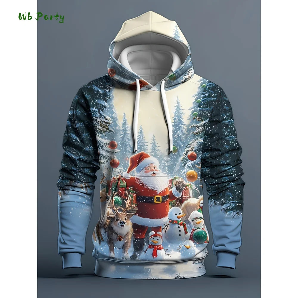Fashion Men's Hooded Hoodies 3D Prints Christmas Theme Sweatshirt Drawstring Sportwear Long Sleeve Tops Casual Men's Sweatshirt