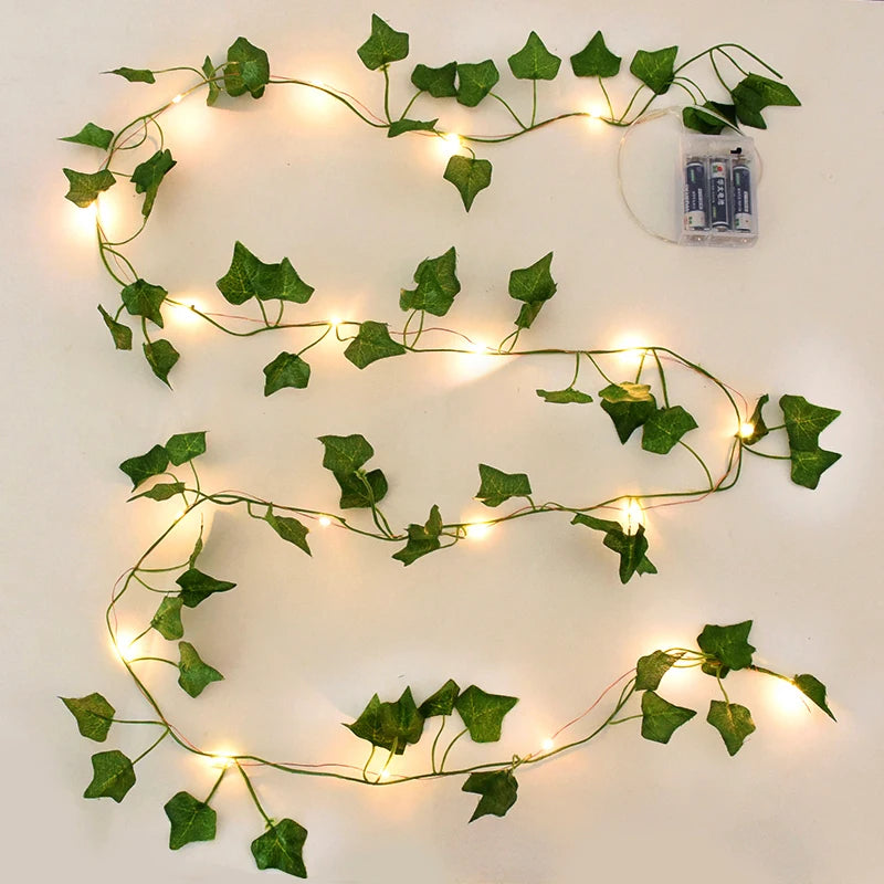 2M-10M Flower Green Leaf String Lights Artificial Ivy Vine Fairy Light Wedding Party Decoration Christmas Home Room Wall Plant
