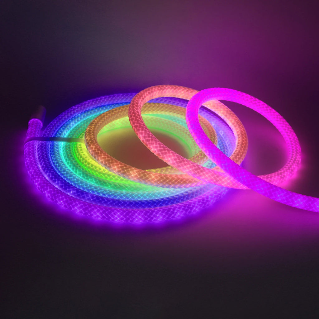360 Glow Round RGB Neon LED Woven Strip Light 24key Bluetooth APP Remote Control 5V USB WS2812B Music Sync Waterproof Rope Decor