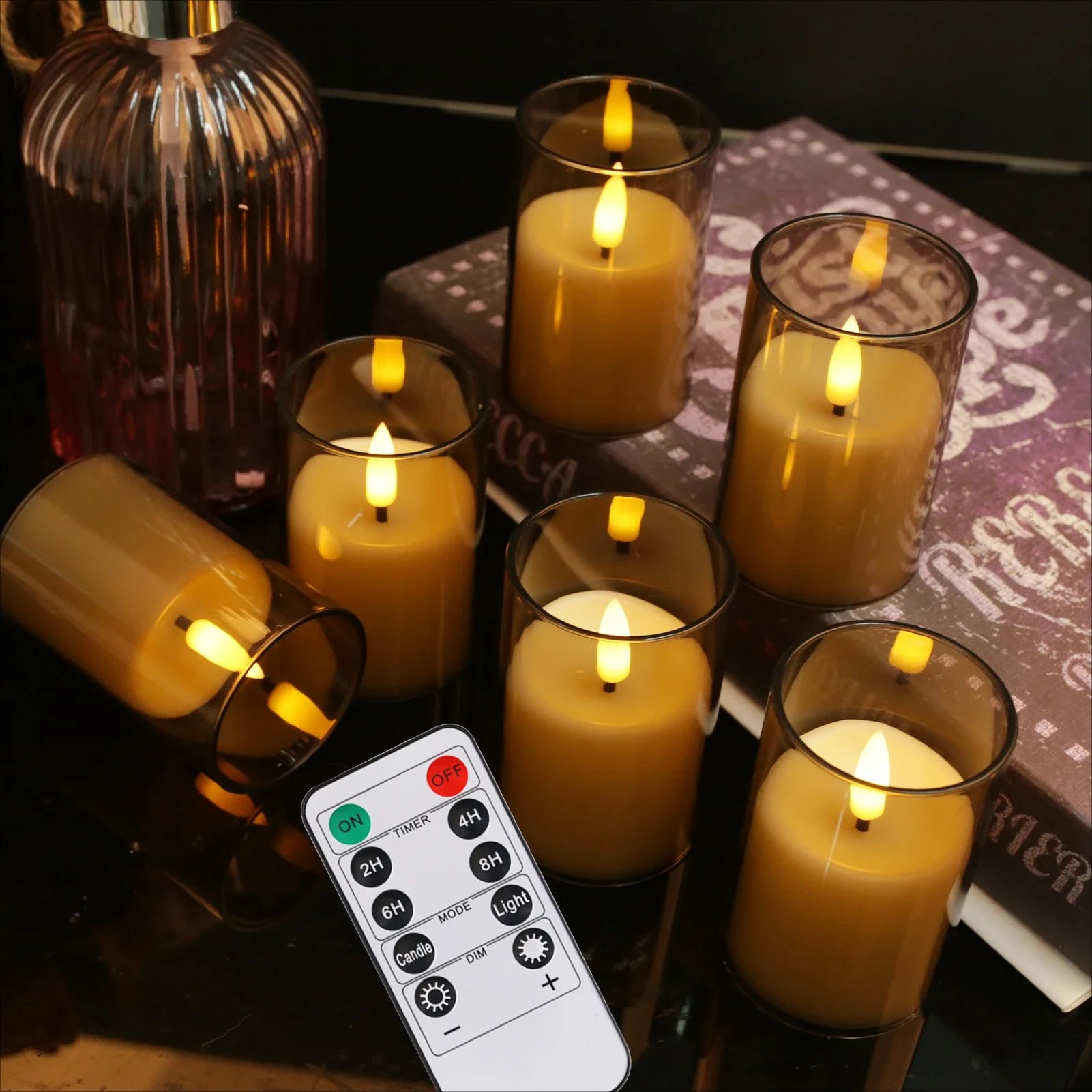 6pc Led Flameless Electric Candles Lamp Acrylic Glass Battery Flickering Fake Tealight Candle Bulk for Wedding Christmas Table