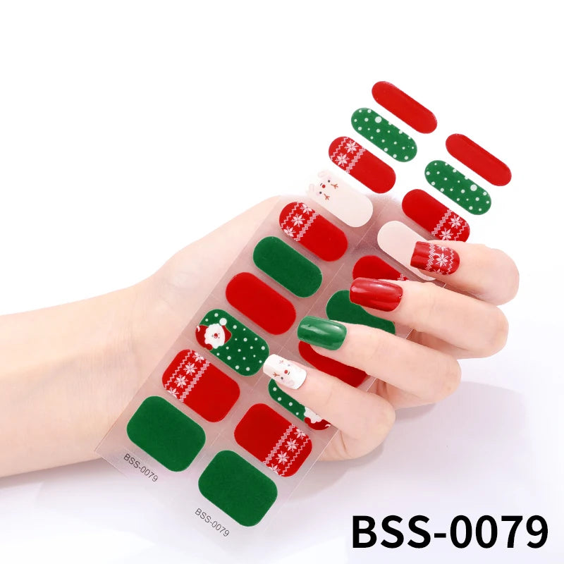 20/22tipsChristmas Semi Cured Nail Sticker UV Led Lamp Semi Cured Gel Design Nail Decals Waterproof Nail Stickers Nail Manicure