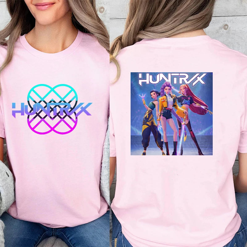 Kpop Demon Hunter HuntrX Print T-Shirts Korean Anime Tshirts Women Clothes Fashion Harajuku Kawaii T-shirt Women's Y2K Clothing