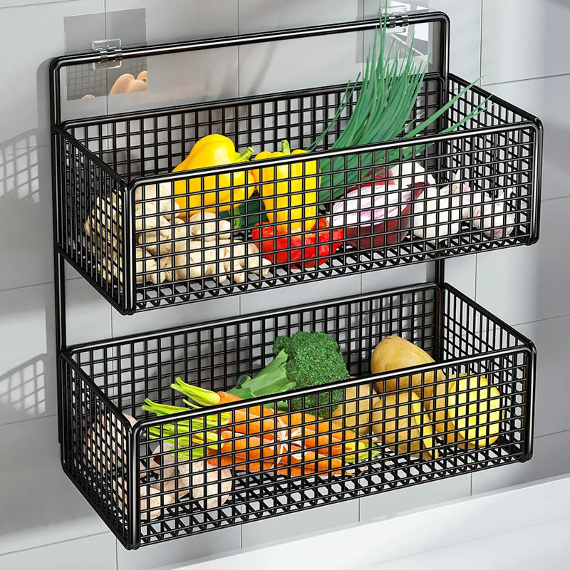 Kitchen Wall Shelf No Punch Easy Installation Drainer Basket Storage Rack Multifunctional Spice and Vegetable Storage Rack