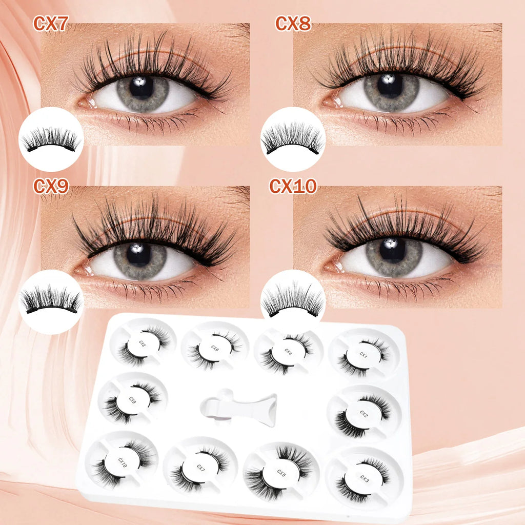 Magnetic Lashes Kit With Curler 10 pairs Reusable Fluffy Natural Magnetic Mink False Eyelashes Waterproof No Glue Needed Makeup