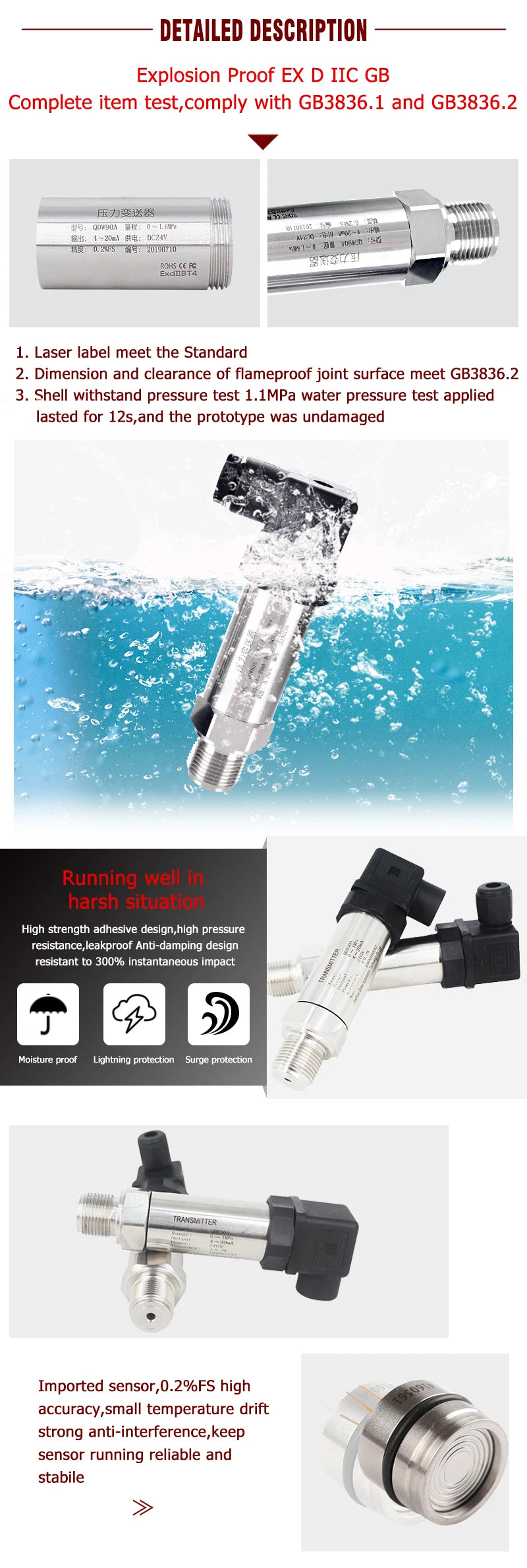 G1/4" 10bar 20bar 300bar 6bar 5Mpa Pressure Sensor oil water gas 4-20mA 0-3.3V pressure transmitter