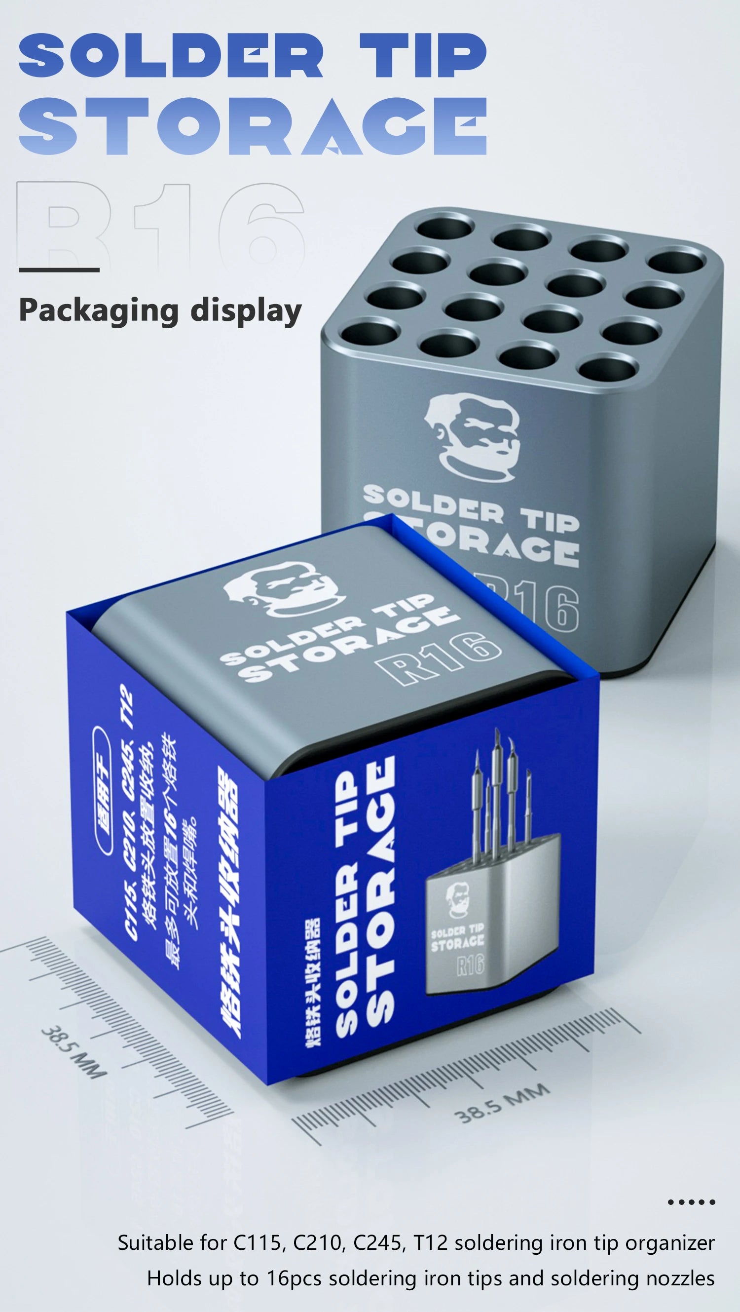 Solder Tip Storage MECHANIC R16 Multi-storage 16 Hole Position For C115 C112 C245 T12 Soldering Iron Tips Organizer Holds Up