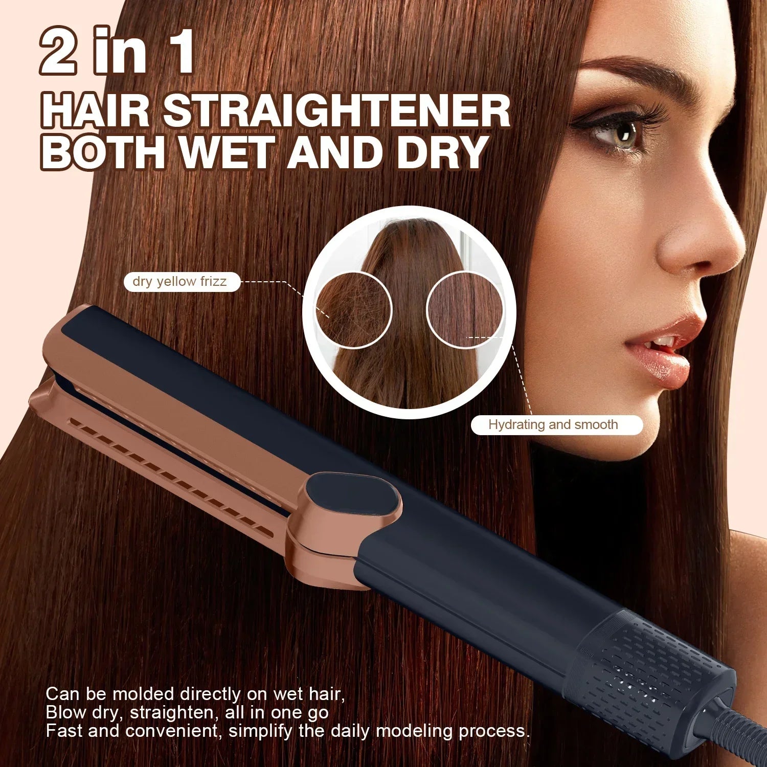 2in1 Professional Hair Straightener Curling Hair Dryer 106000 RPM Dry Air Anion Portable Wet & Dry Straightener