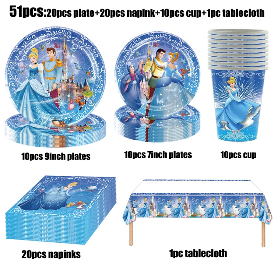 Disney Cinderella Princess Birthday Party Decoration Girls Cinderella Birthday Party Favors Plates Cup Napkins Tablecloth Supply
