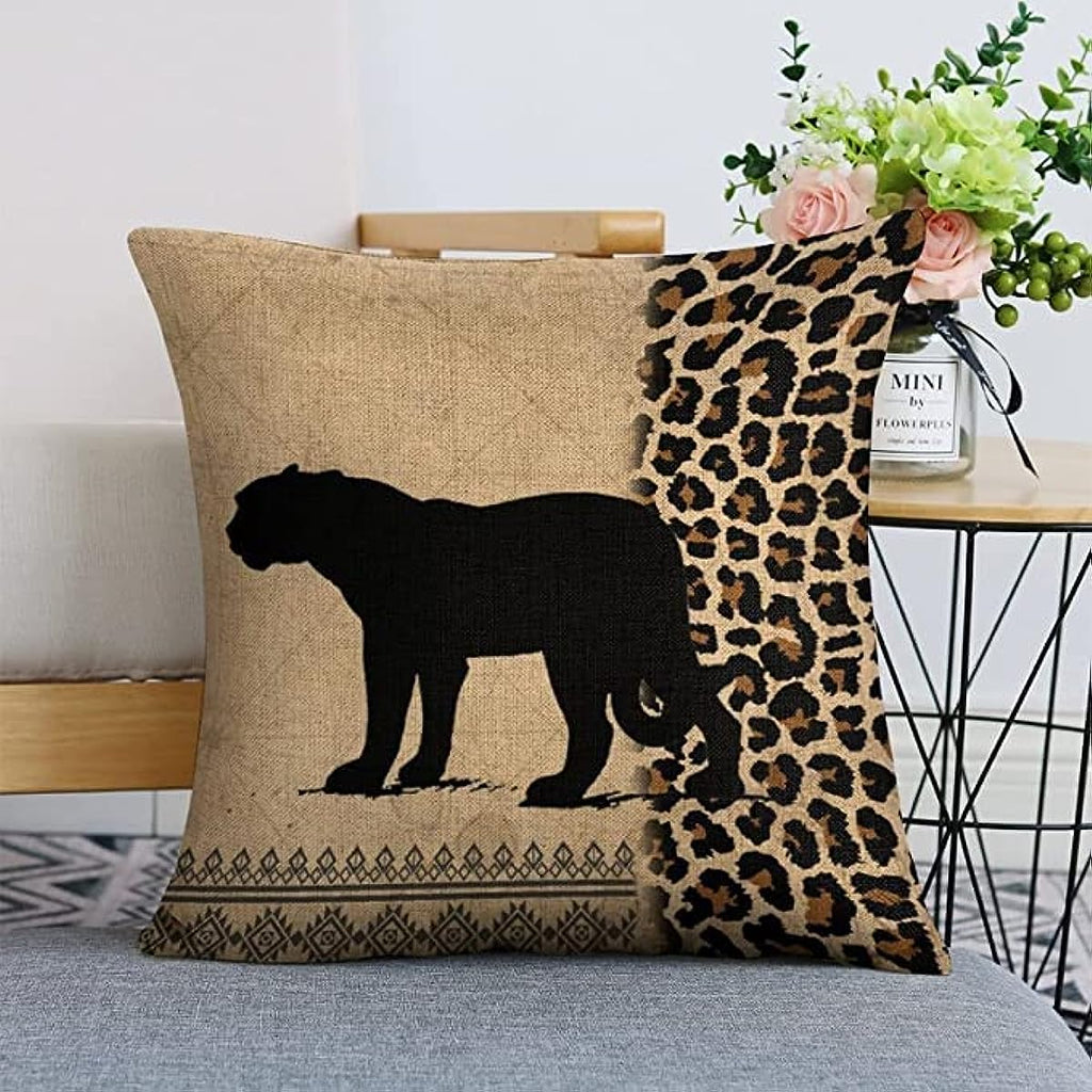 African Animal Outdoor Decorative Pillowcase 40*40cm Zebra Print and Leopard Print Linen Square Pad Set for Living Room Sofa