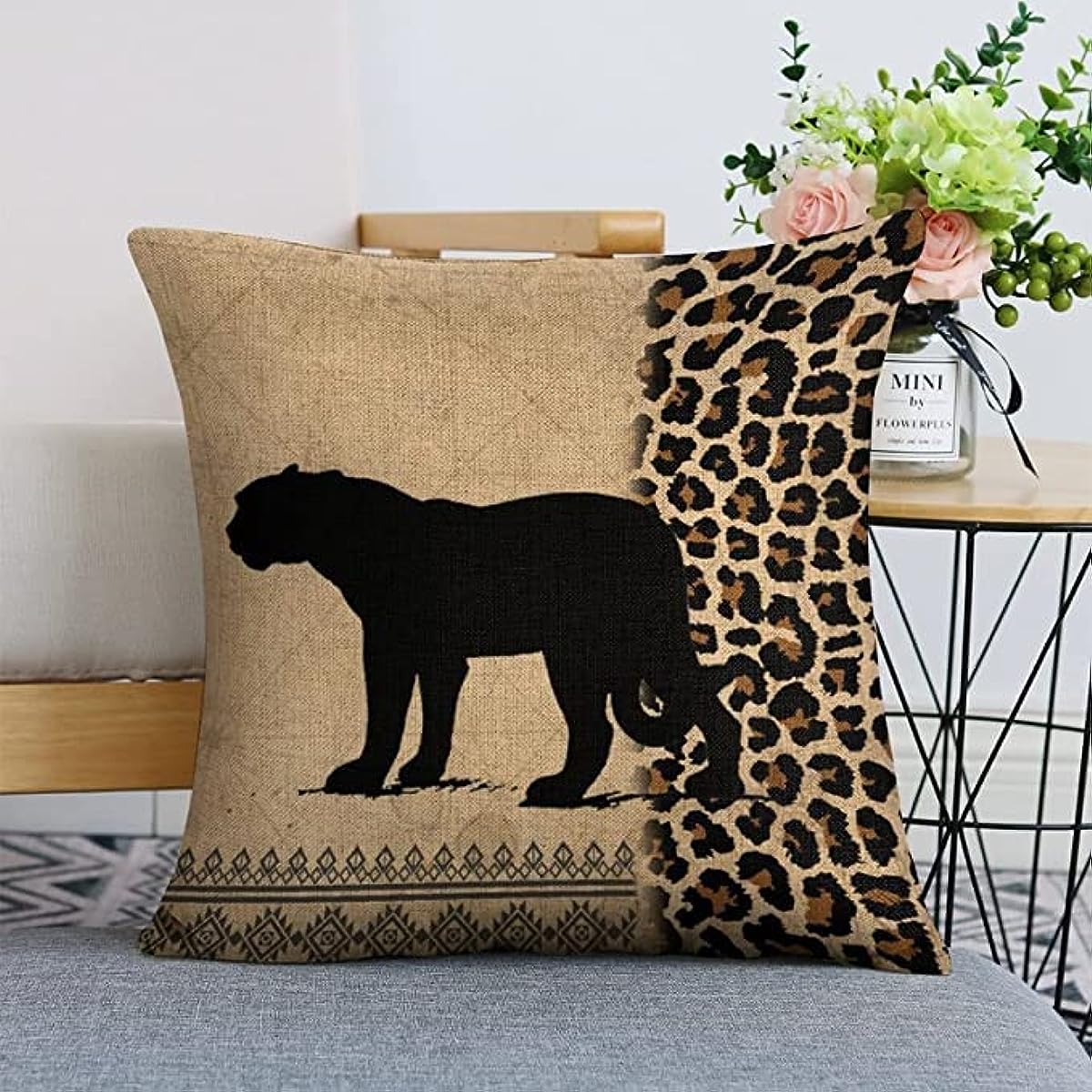 African Animal Outdoor Decorative Pillowcase 40*40cm Zebra Print and Leopard Print Linen Square Pad Set for Living Room Sofa