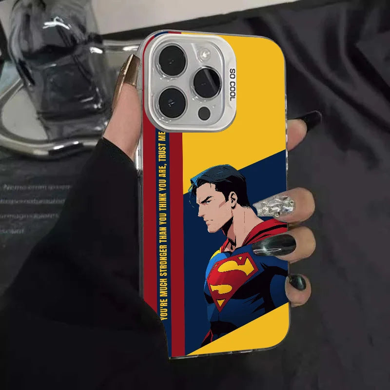 1PC Cartoon S-Superman Phone Case Phone Case IMD color silver shell For iPhone 16 15 14 13 12 11 Pro Max Plus
