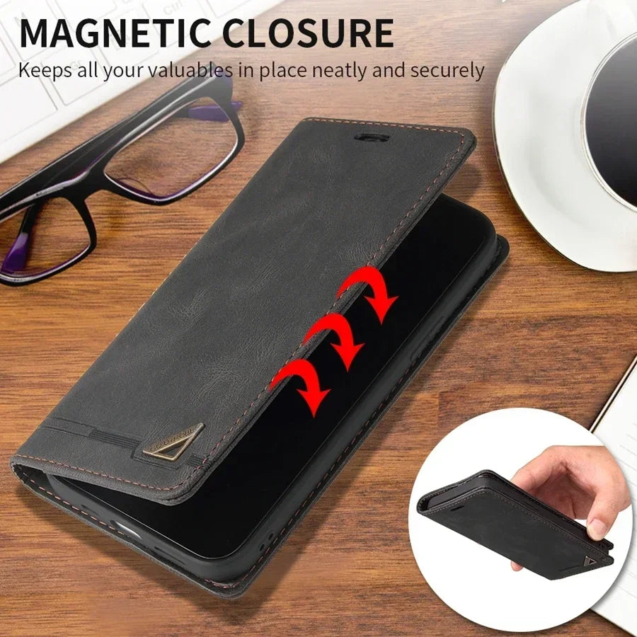 Wallet Anti Theft Brush Flip Leather Case For Samsung Galaxy S25 FE S24 Ultra A05s A06 A13 A14 A15 A16 A34 A35 A52 A53 A54 A55