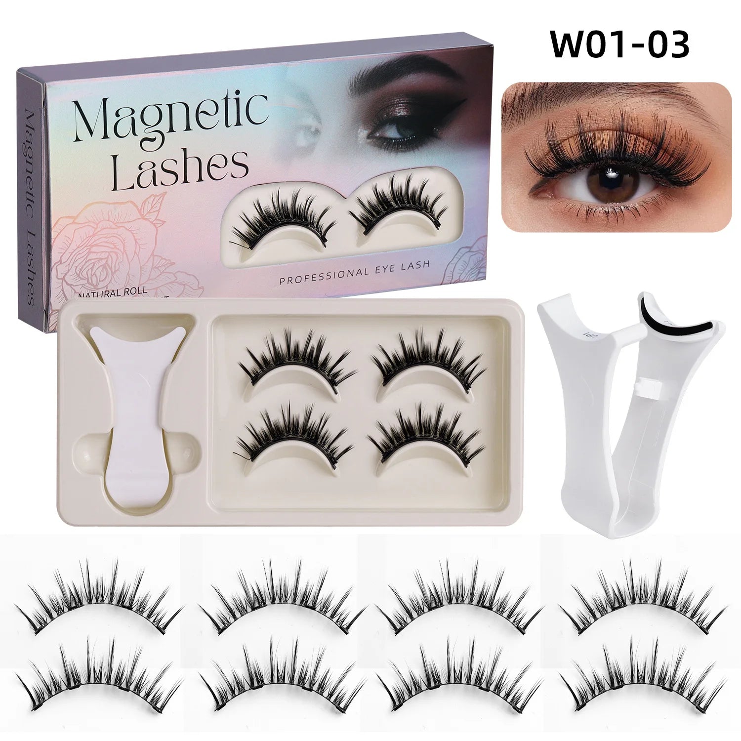 2Pairs Magnetic Eyelashes 3D Natural False Eyelash Reusable Easy Wear Eye Makeup Set Gluee-free Lashes