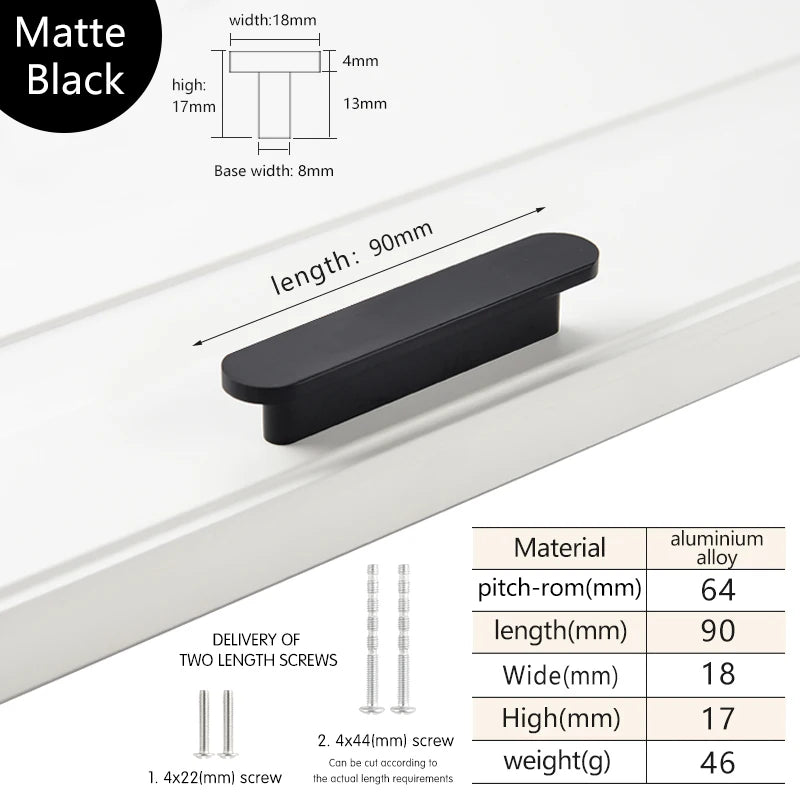 Modern style wardrobe cabinet bathroom cabinet black pulls drawer handles furniture cupboard aluminum alloy handle