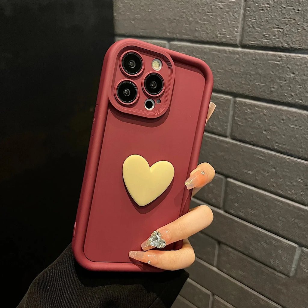 Luxury Cute 3D Love Heart Silicone Phone Case For iPhone 17Air 17 16 15 13 12 11 14 Pro Max X XR XS Shockproof Candy Back Cover