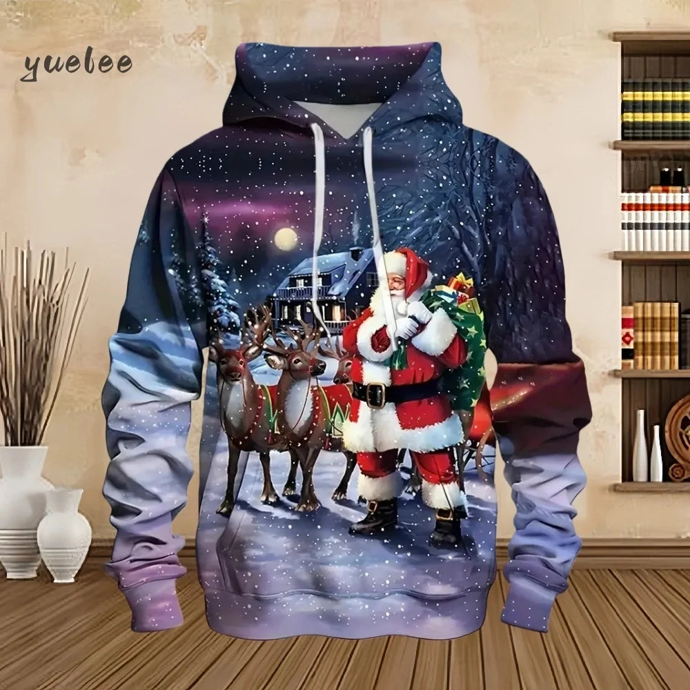 Men's Christmas Beer Hooded Sweater Christmas Party Long Sleeve with Drawstring Hoodies Comfortable Oversize Sweatshirt for Men
