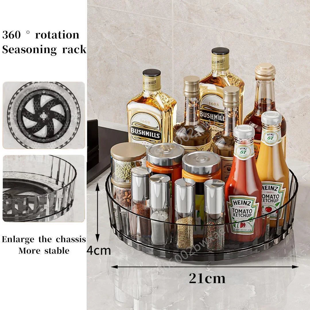 360 Rotating Tray Spice Rack Pantry Cabinet Turntable With Base Storage Bin Kitchen Organizer For Seasoning Cosmetic Storage Box