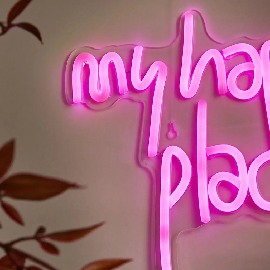 Chi-buy LED Neon My Happy Place USB Powered Neon Signs Night Light 3D Wall Art & Game Room Bedroom Party Decor Lamp Signs