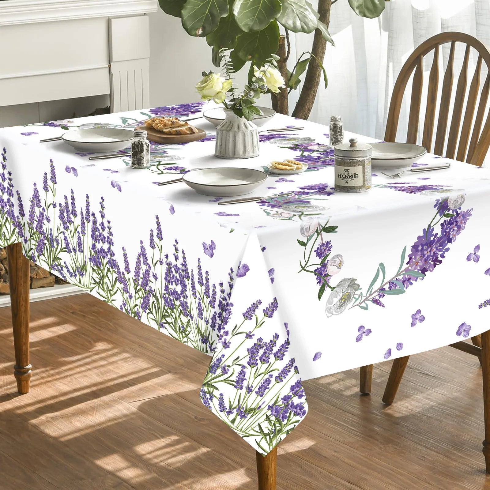 Spring Purple Lavender Floral Waterproof Tablecloth Wedding Party Decor Summer Flowers Rectangle Table Cloth Dining Table Decor