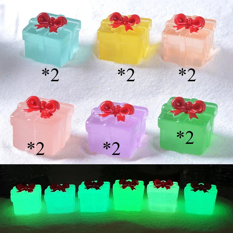 Christmas Luminous Gift Box Figurines DIY Decoration Micro Landscape Xmas Creative Luminous Small Figurines & Miniatures