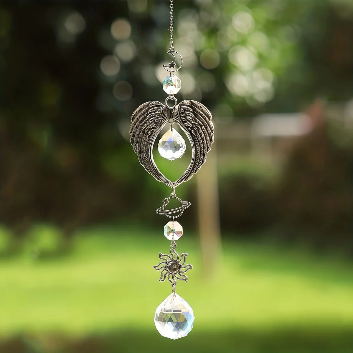 1pc Crystal Alloy Hanging Decoration Gift Angel Wings Home Gardening Decorative Glass Prism Wind Chime