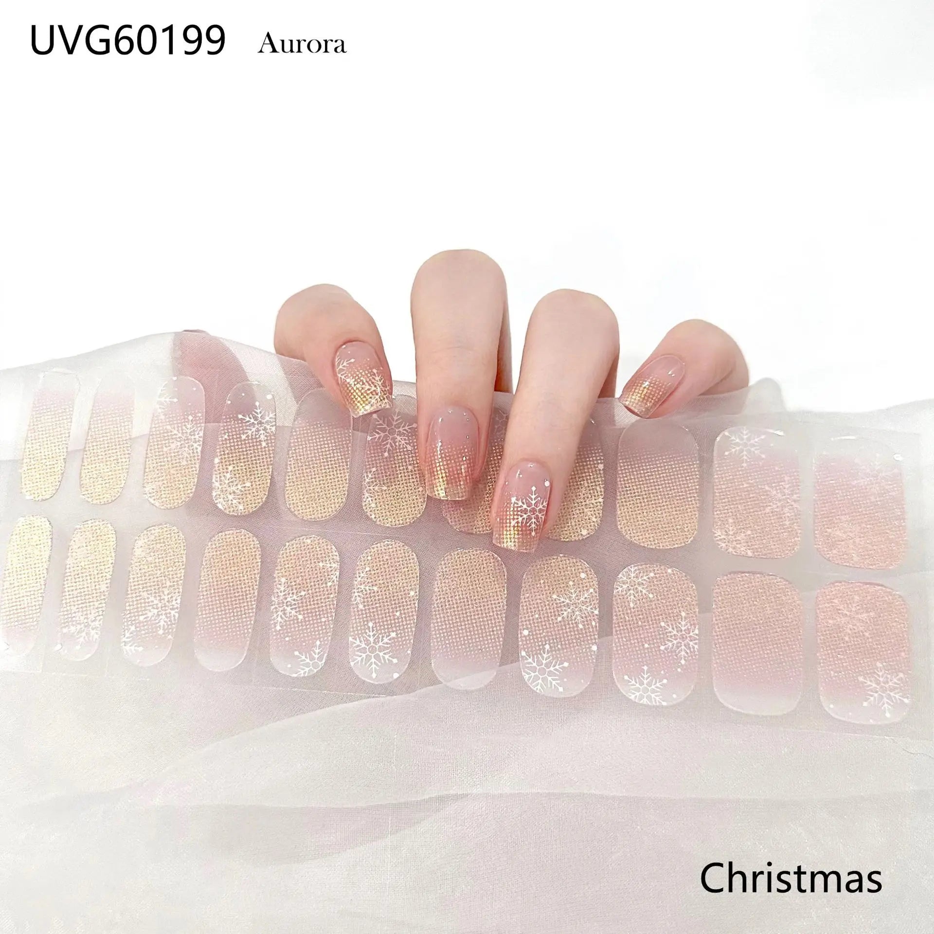 20/22tipsChristmas Semi Cured Nail Sticker UV Led Lamp Semi Cured Gel Design Nail Decals Waterproof Nail Stickers Nail Manicure