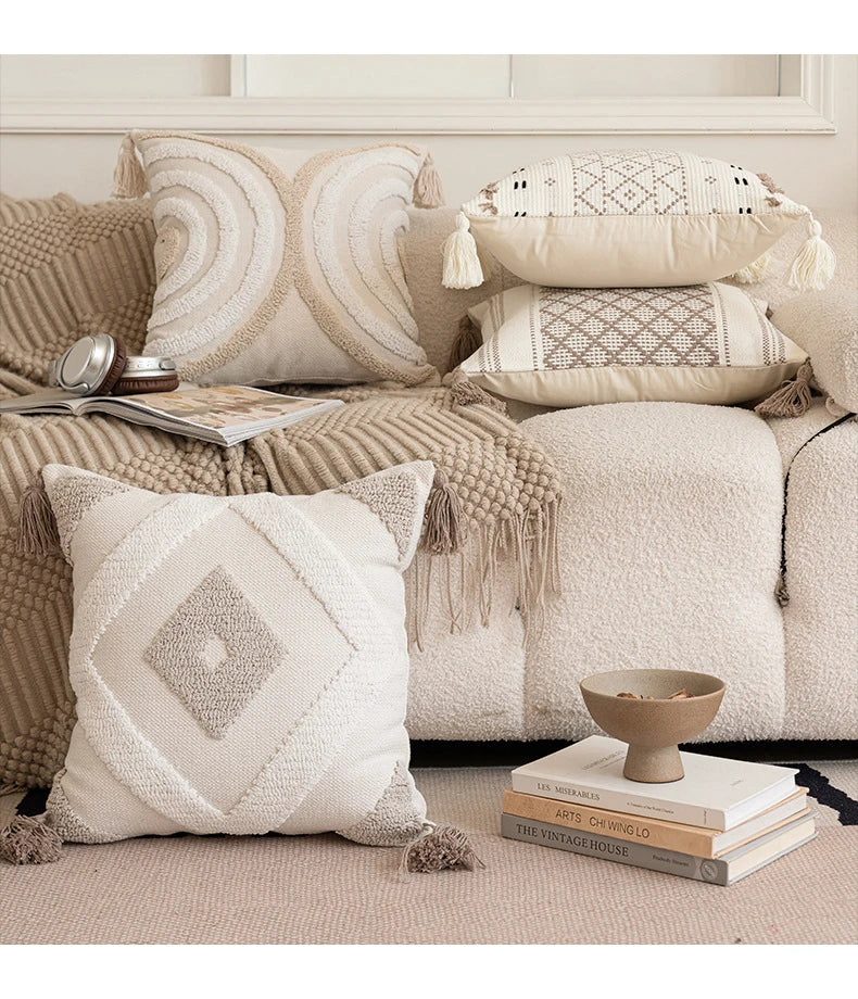 Battilo Luxury Pillow Cover with Tassels Soft Cotton Pillowcase Boho Decorative Throw Pillow for Living Room Sofa Cushion Cover