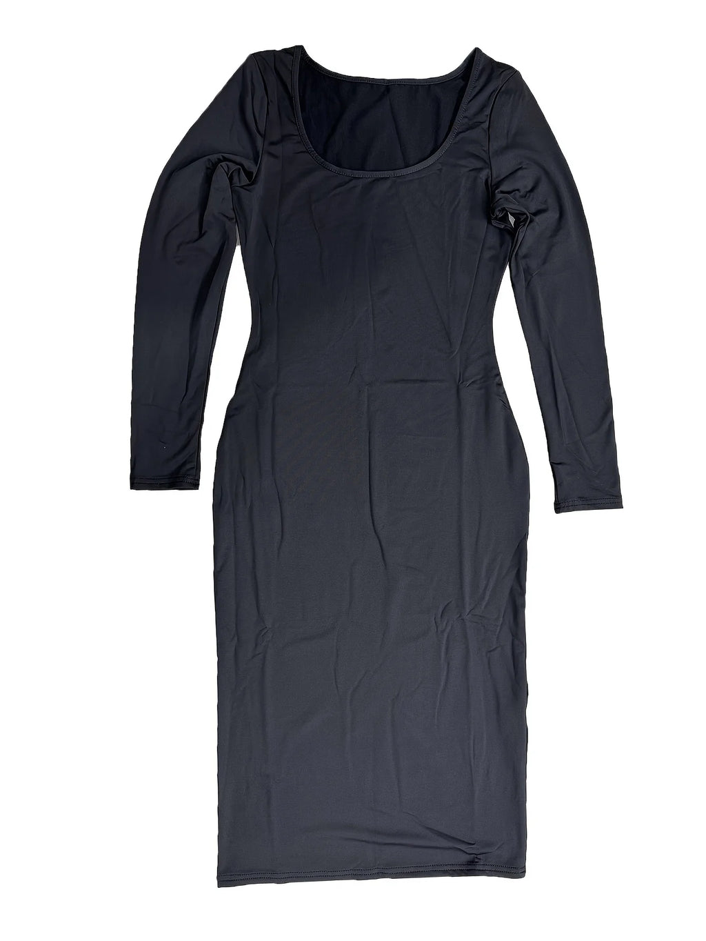 Womens Long Sleeve U-Neck Party Bodycon Midi Jumper Dress Stretch Winter Dresses