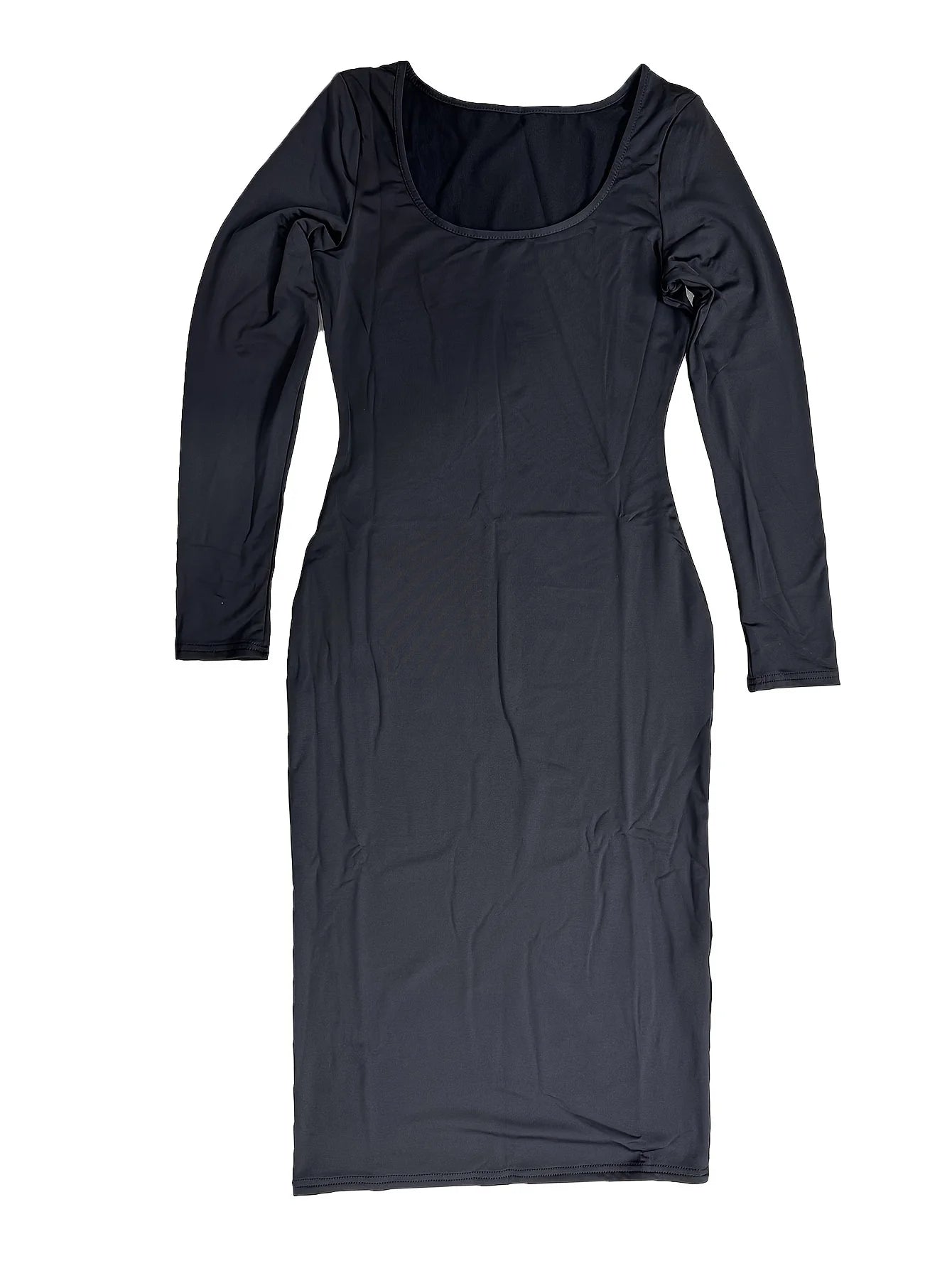 Womens Long Sleeve U-Neck Party Bodycon Midi Jumper Dress Stretch Winter Dresses