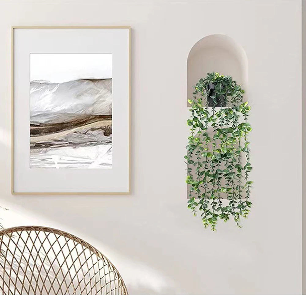 1pc Artificial Hanging Plant Eucalyptus Rattan Potted Green Plant Suitable Mandala Vine for Room Wall Home Shelf Interior Decor
