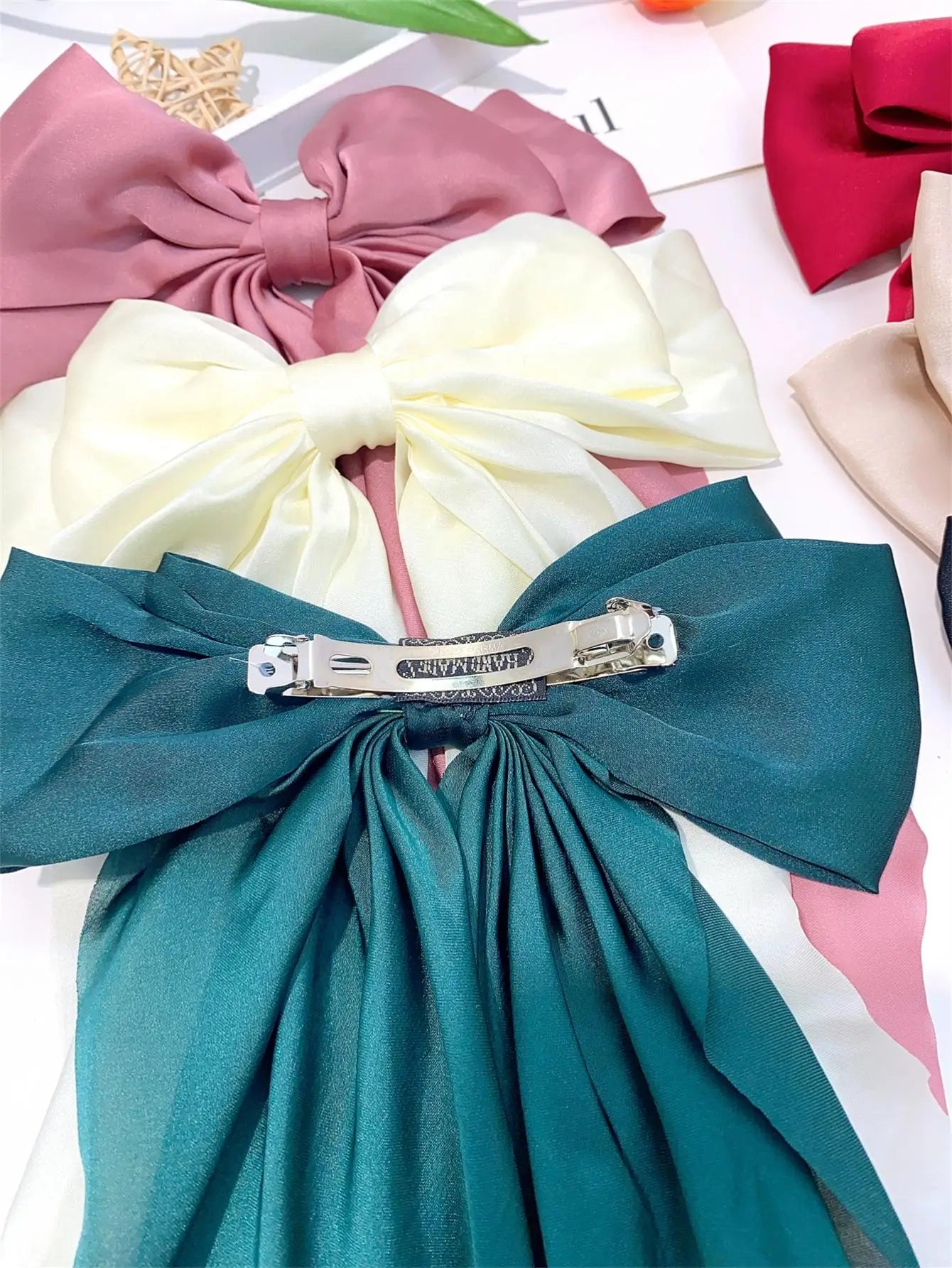 6 spring clip streamers bow hair clips for women