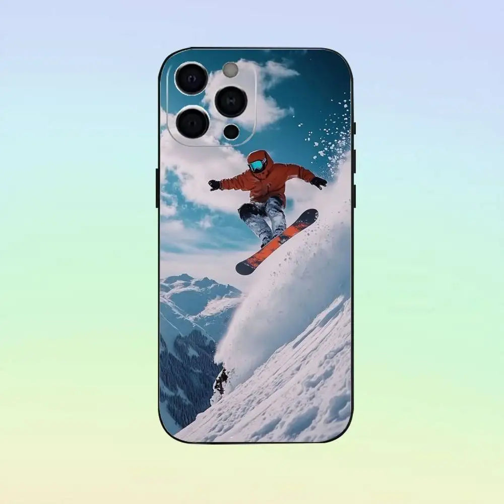 Skiing Snow Snowboard Ski Phone Case Silicone Soft For IPhone 17 16 15 14 13 12 11 Black Soft Silicone case
