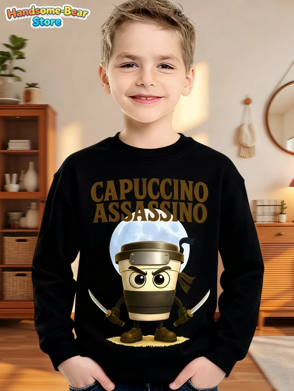 Italian Brainrot Boys Sweatshirt Autumn Long Sleeve Round Neck Hoodie Tungtung Sahur Brainrot Cartoon Children Tops Boys Clothes