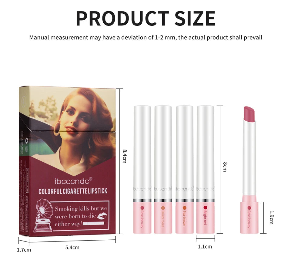 ibcccndc Cigarette Lipstick 4 Colors Popular Lipstick Matte Finish Moisturizing Waterproof Sweatproof Lipstick Makeup