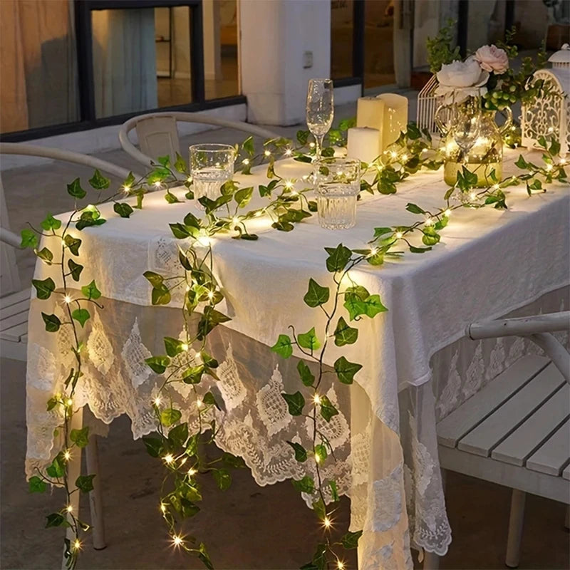 2M-10M Flower Green Leaf String Lights Artificial Ivy Vine Fairy Light Wedding Party Decoration Christmas Home Room Wall Plant