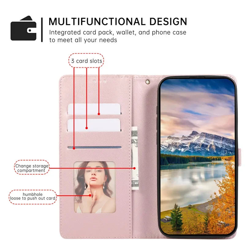 Luxury Leather Wallet Phone Case for iPhone 17 Air 16 15 14 Pro Max 16E 13 12 Mini 11 XS XR Max SE 8 7 Plus Flip Stand Cover