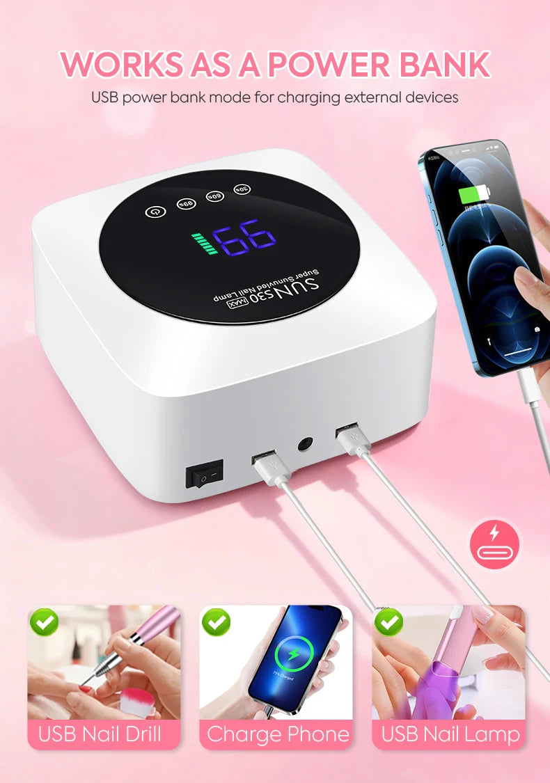 Rechargeable Nail Dryer 57 LED Nail Lamp UV Gel Nail Polish Curing Nail Lamp With Smart Sensor Manicure Salon Tool