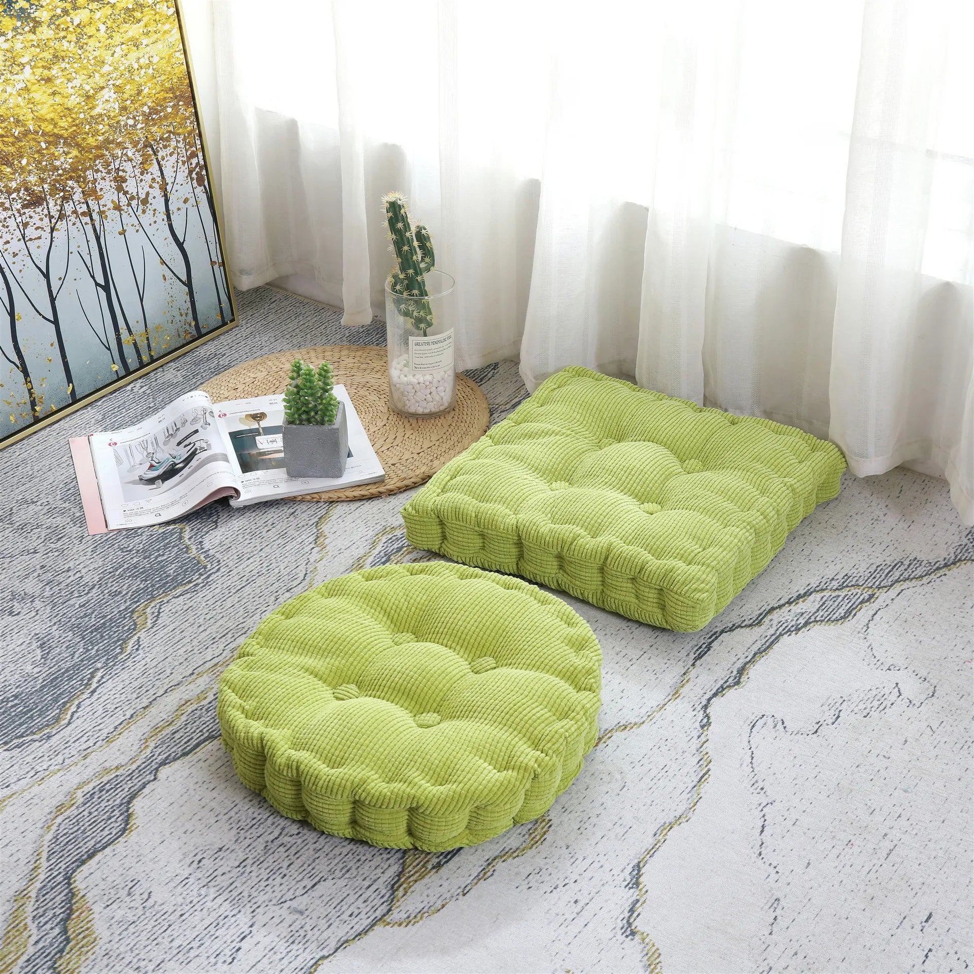 Floor Pillow Cushion Square Round Tatami Large Meditation Chair Cushions Thick Square Seat Pad Velvet Tufted Seating Pouf 방석
