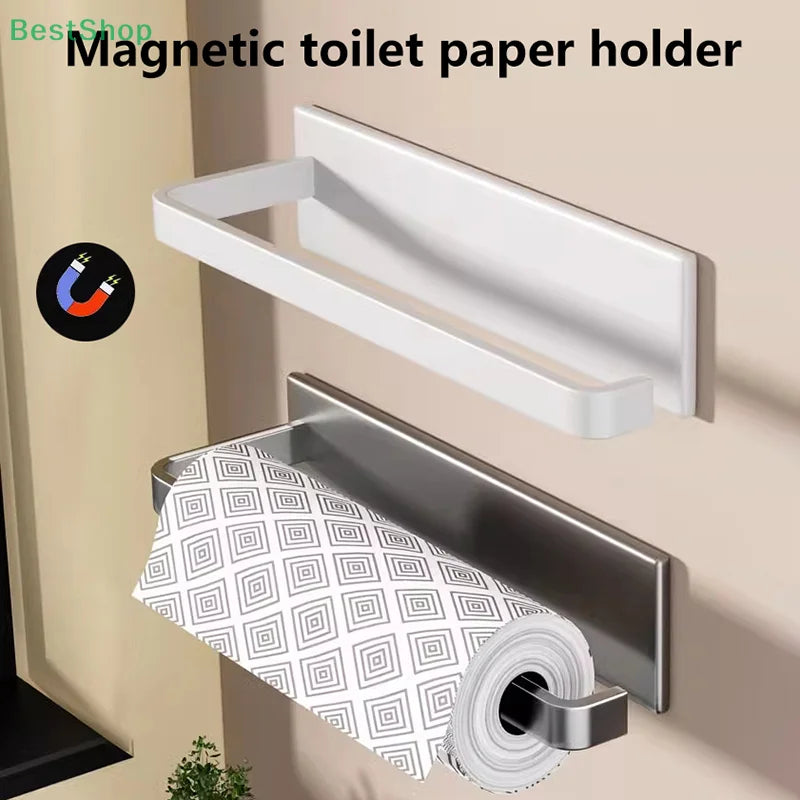 ♥Kitchen Magnetic Paper Towel Holder，No-drill Cabinet Paper Roll Rack And Storage Shelf