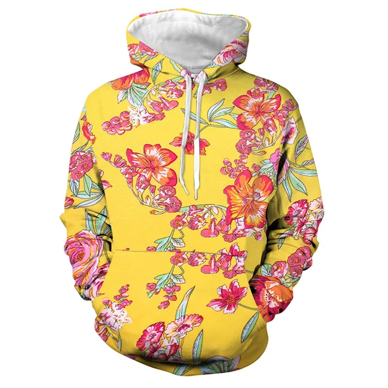 Men's 3d Print Floral Hooded Sweatshirt Chinese DongBei Style Flowers Graphic Hoodie Long Sleeves Pullovers Tops Women Clothes
