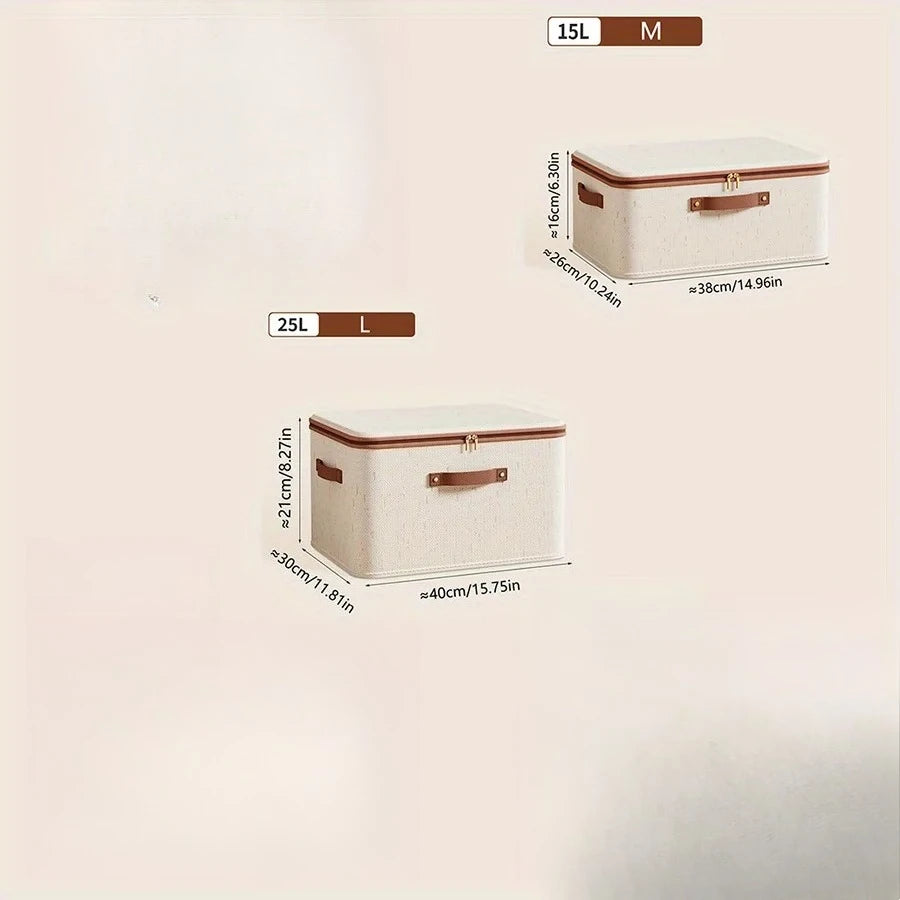 Linen Zipper Storage Boxes, Non-Woven Fabric Clothing Organizer Bins for Home Bedroom Closet Organization,Include Good Helpers