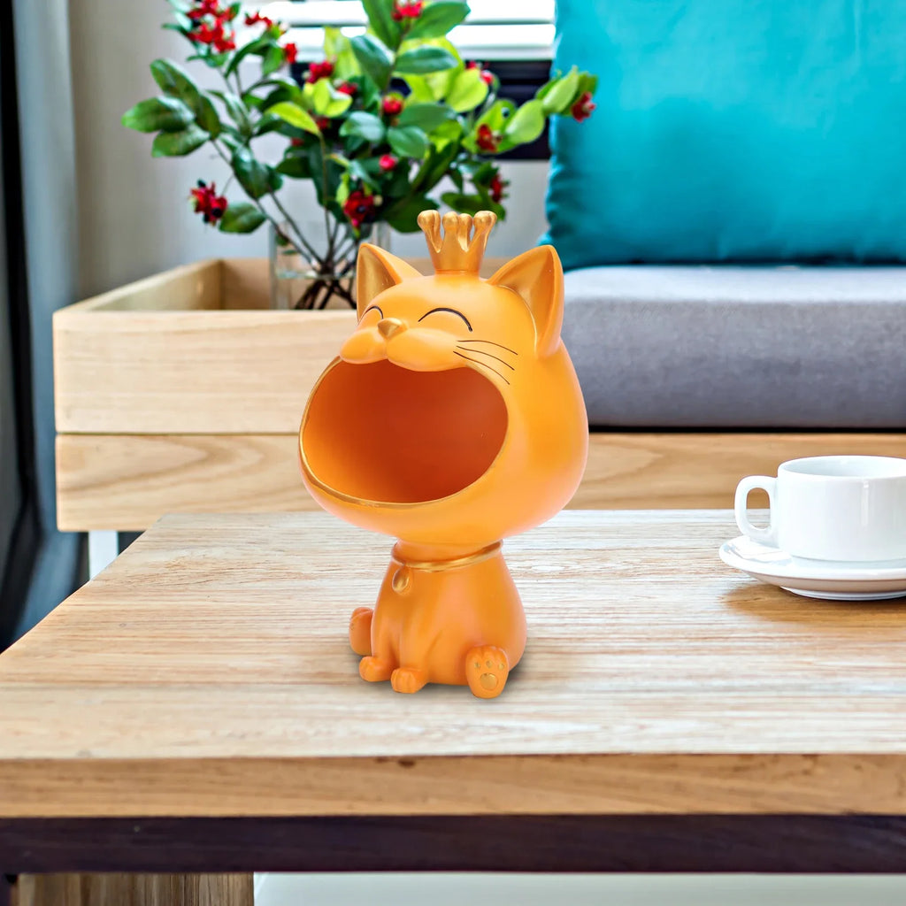 2024 NEW Fortune Crown Big Mouth Cat Entrance Key Storage Tray Decorative Ornament, Light Luxury Housewarming Gift Sculpture