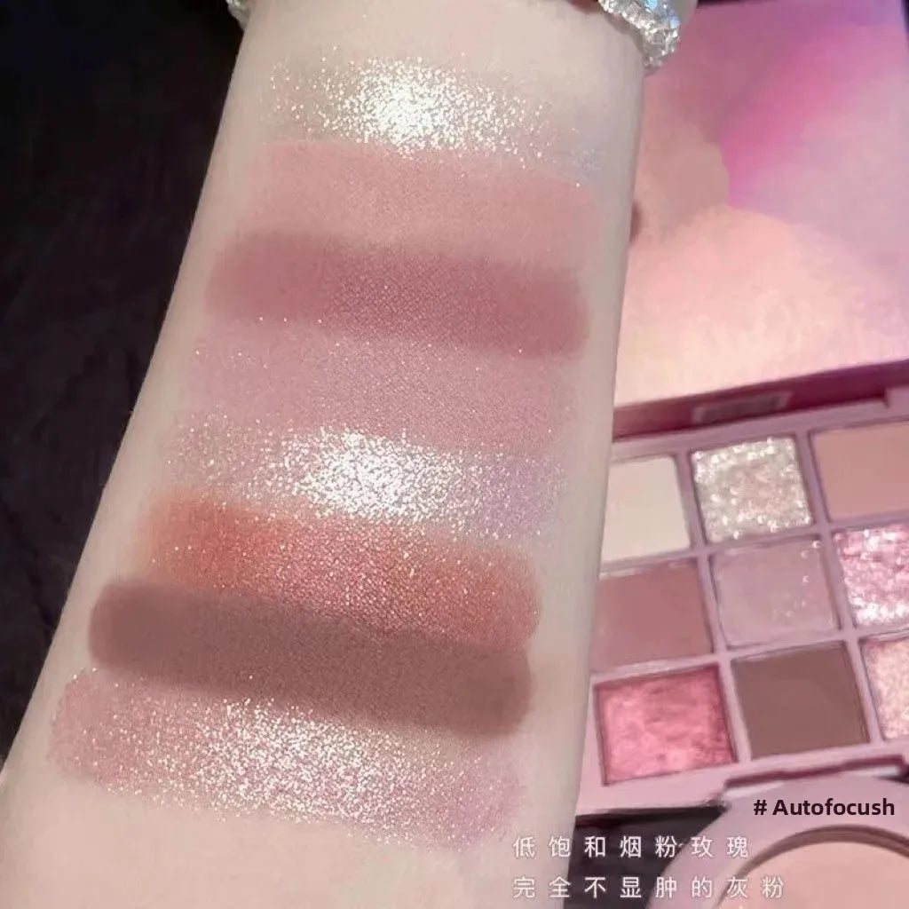 MUGE LEEN Nine-Color Eyeshadow Palette Matte Pearlescent Rose Smoke Peach Earth Tone Milk Tea Powder for Eye Makeup