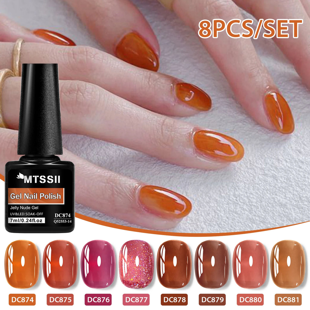 8pcs Nude Jelly Gel Nail Polish Set With Box Translucent Color Semi Permanent Soak Off UV LED Gel Varnish Nail Supplies Manicure