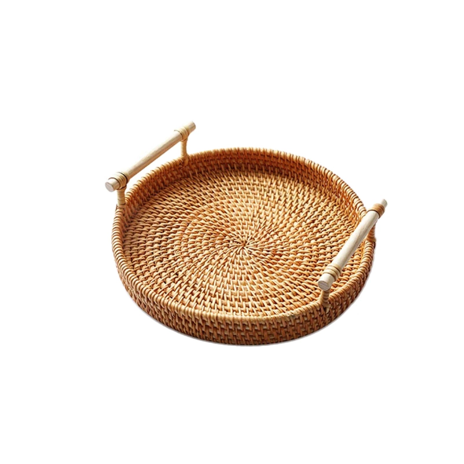 1PC Woven Rattan Storage Basket with Strap Handle round Tray for Bread Snacks Fruits Picnic - Home Organization Basket